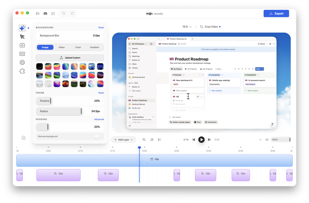 Recordly recording interface screenshot