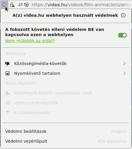 Nyomd meg a pajzs elemet, azért, hogy lásd, mely címeket ne engedélyezd sosem (videa.hu)