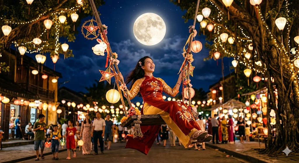 Ảnh xích đu dưới trăng Trung Thu