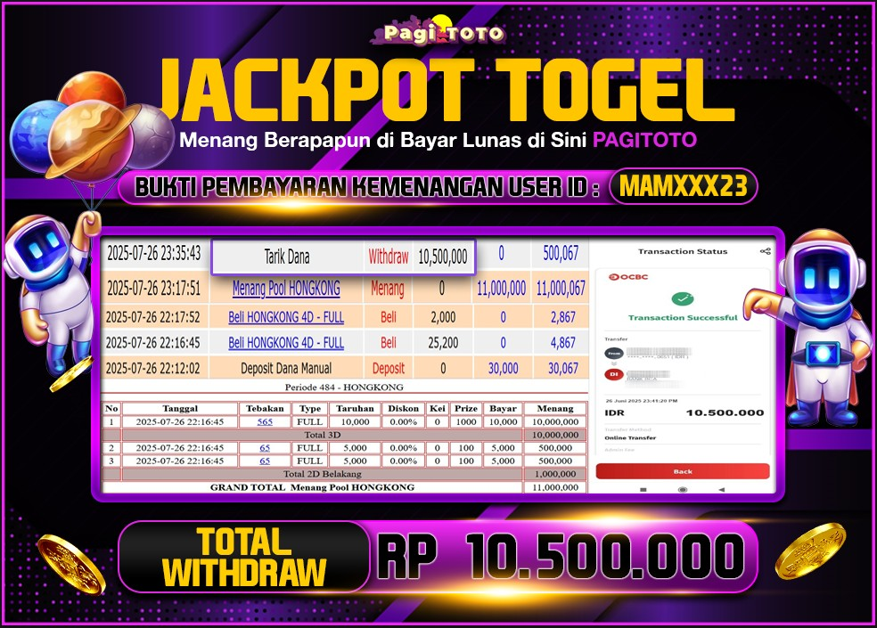 HAPPY JACKPOT MEMBER PAGITOTO TOGEL HONGKONG LOTTO Rp 10.500.000-, - LUNAS