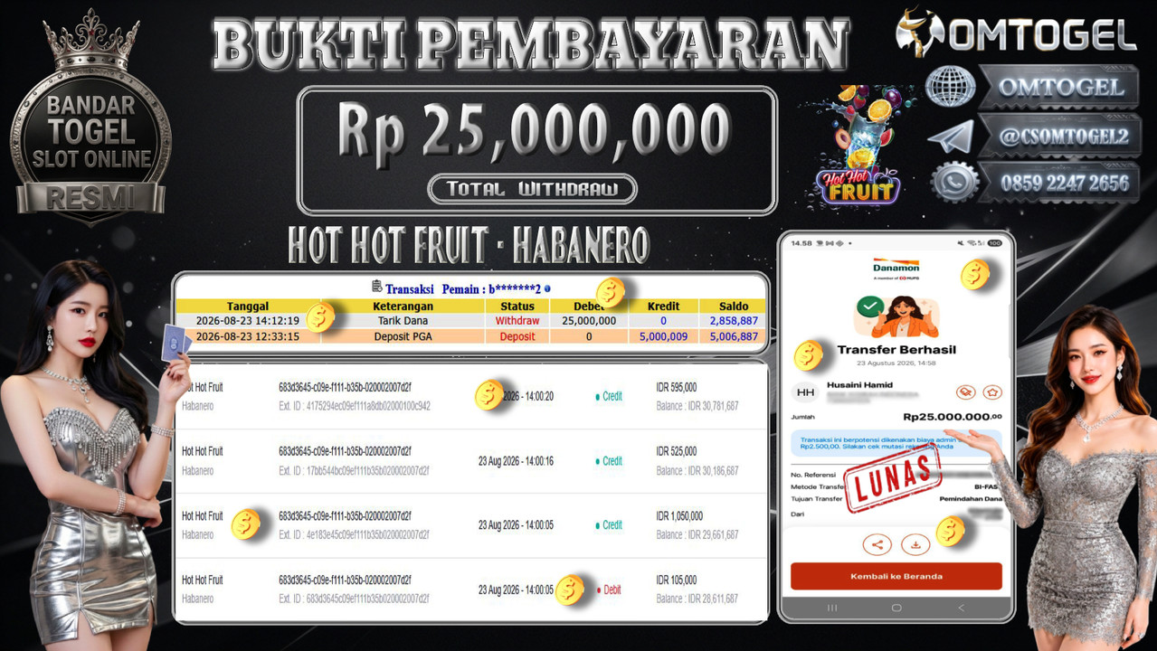 OMTOGEL JACKPOT HABANERO HOT HOT FRUIT Rp,25,000,000,- DIBAYAR LUNAS