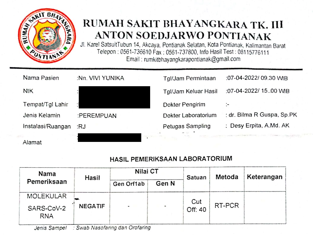 hasil swab pcr 7 april 2022