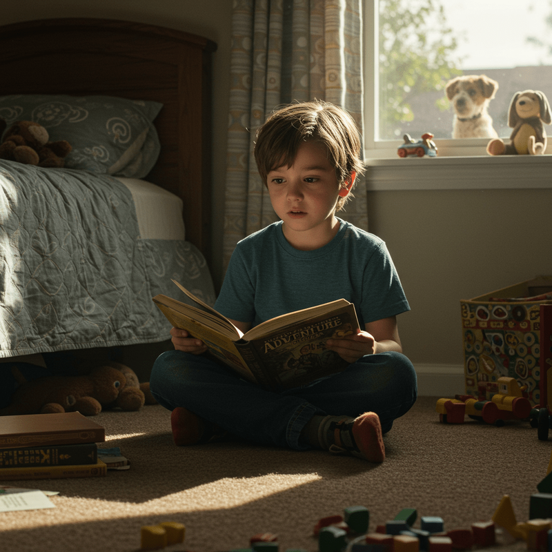 Niño aburrido leyendo