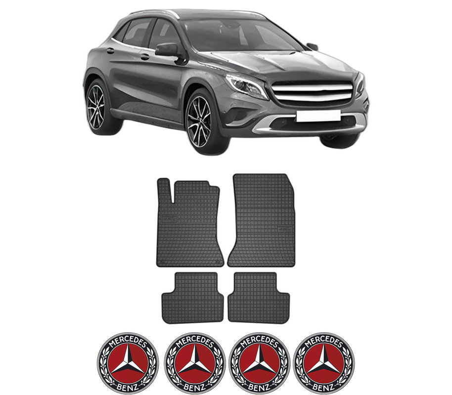Set covorase presuri MERCEDES-BENZ GLA-CLASS (X156) din 2013-2019, auto, din cauciuc thermoplastic, 4 Stickere auto cu MERCEDES-BENZ