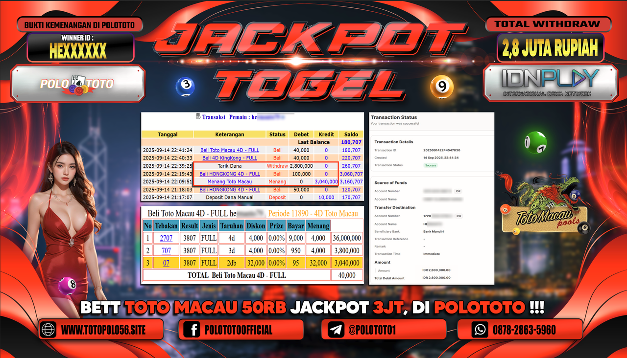POLOTOTO JACKPOT TOGEL TOTO MACAU Rp.2.800.000,-