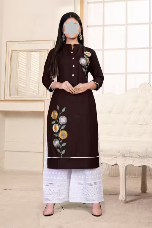 Women Rayon Black Palazzos Kurta Set Color 4 (KS180)