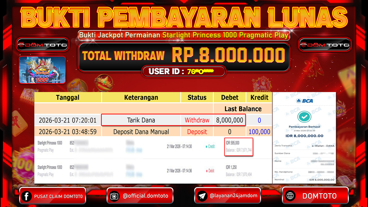 JACKPOT SLOT Starlight Princess 1000 Pragmatic Play 21 MARET 2026