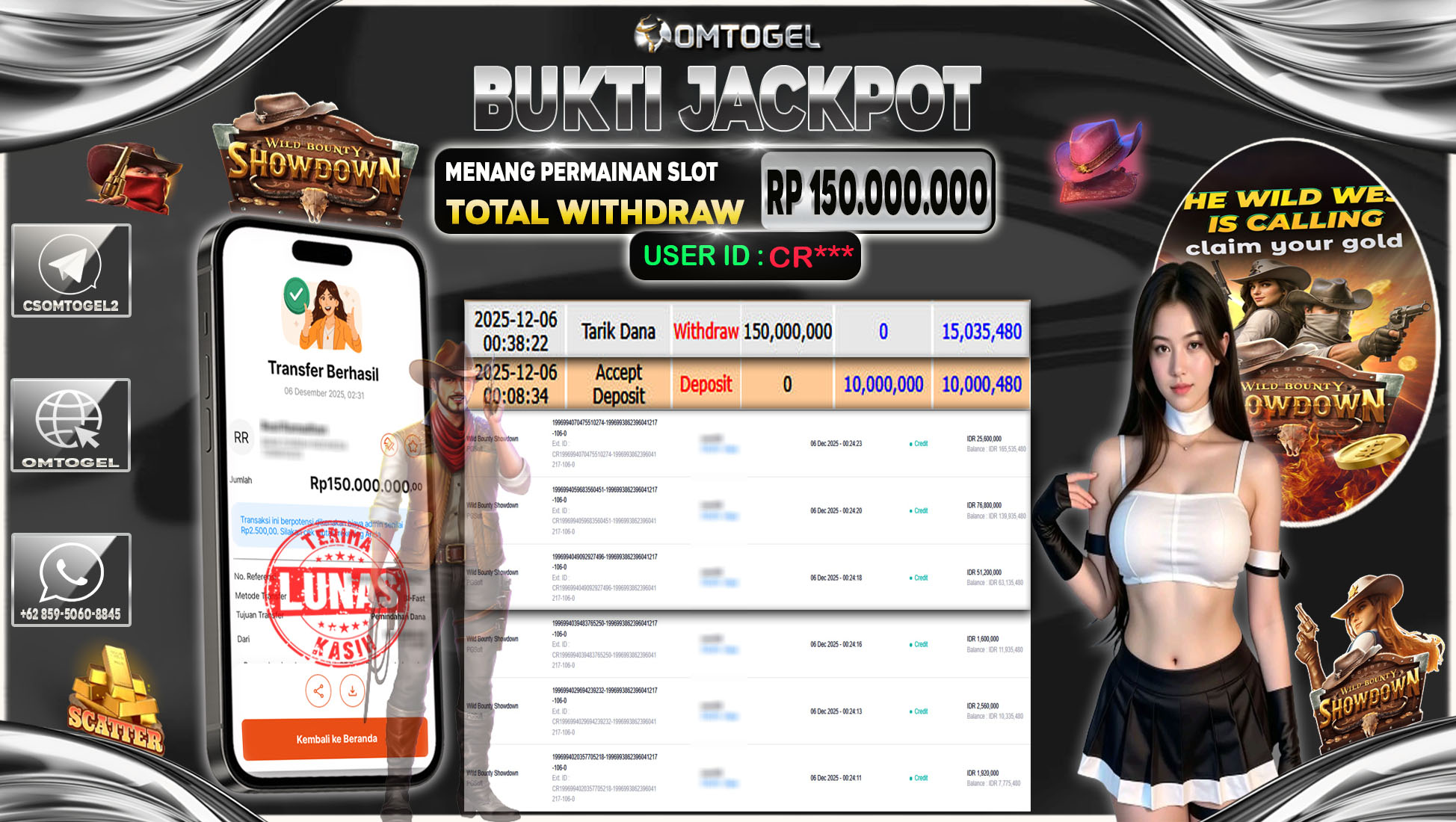 OMTOGEL JACKPOT PGSOFT WILD BOUNTY SHOWDOWN  ,150 JUTA DI BAYAR LUNAS ,-