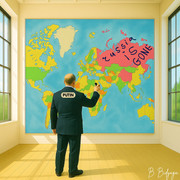 Putin stands before a world map and writes across Russia’s territory in black marker: “russia is gone.”