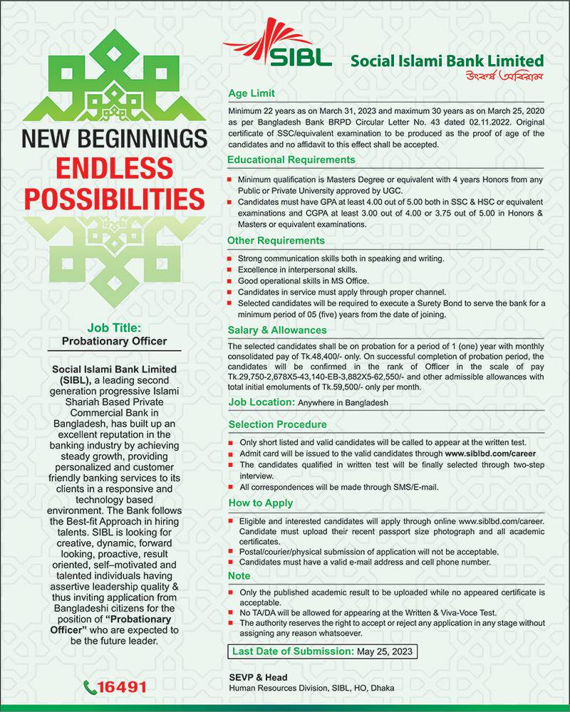 SIBL Job Circular 2023