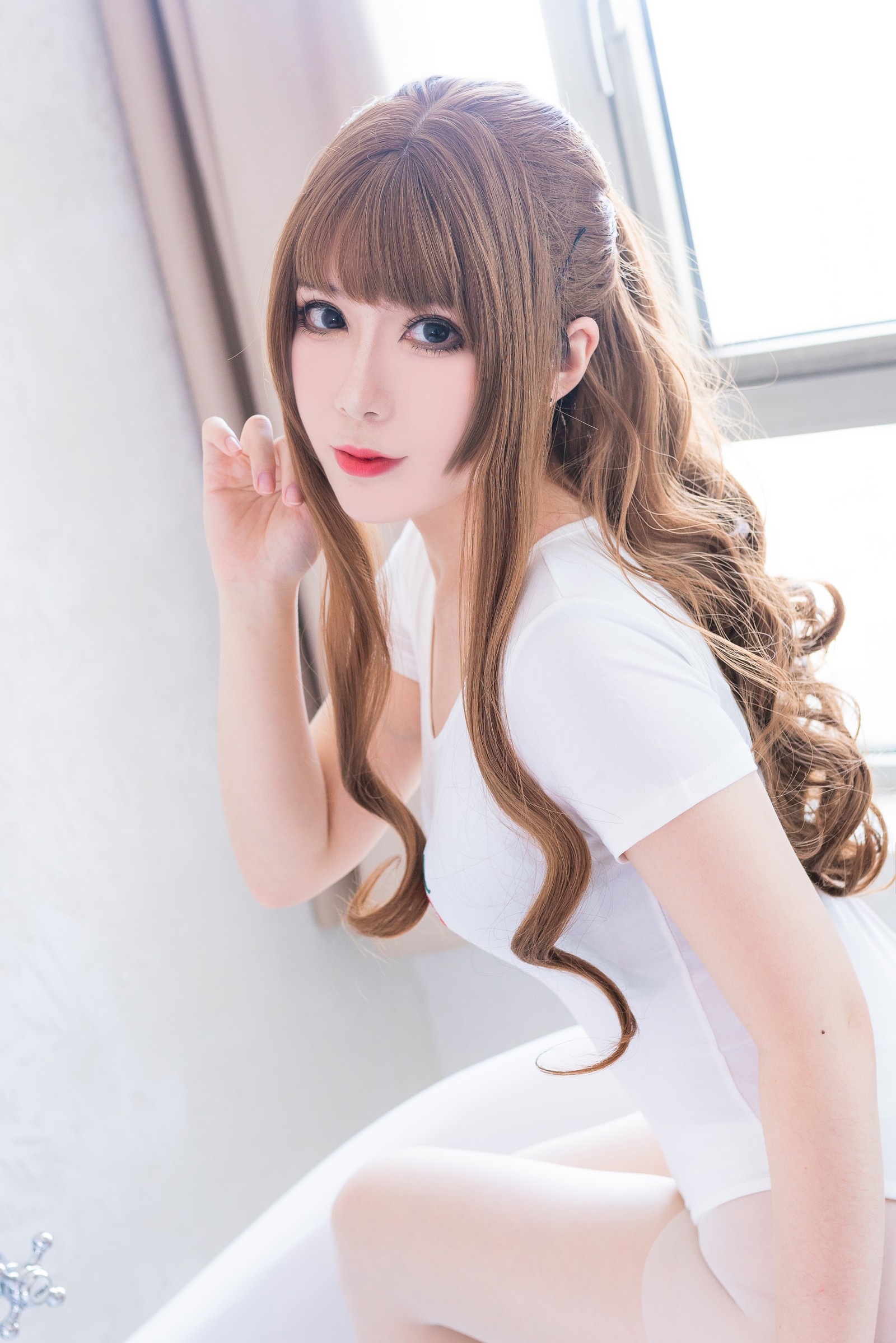 羊大真人 – 白色樱桃体操服 Cosplay 写真集（34P-316.5MB）青春运动系插图