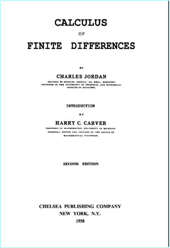 Jordan C Calculus Of Finite Differences 1950