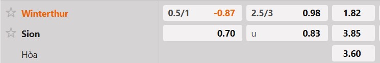 Tỷ lệ kèo Winterthur vs Sion