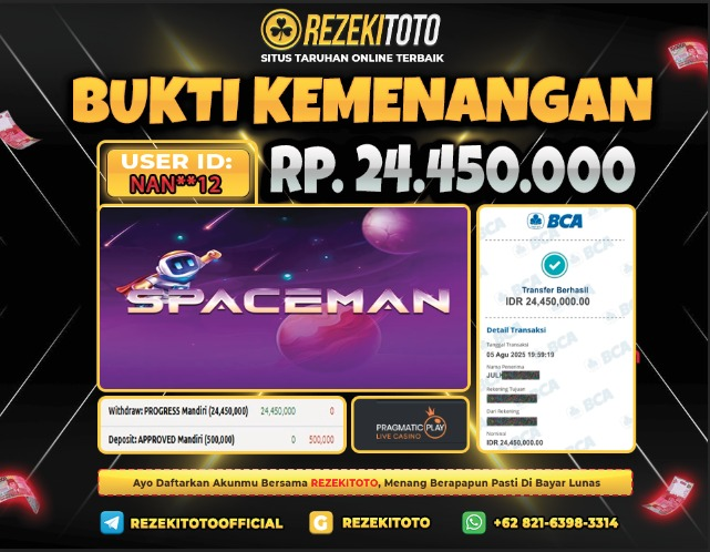 BUKTI KEMENANGAN 5 AGUSTUS 2025 SPACEMAN 7 JUTA 