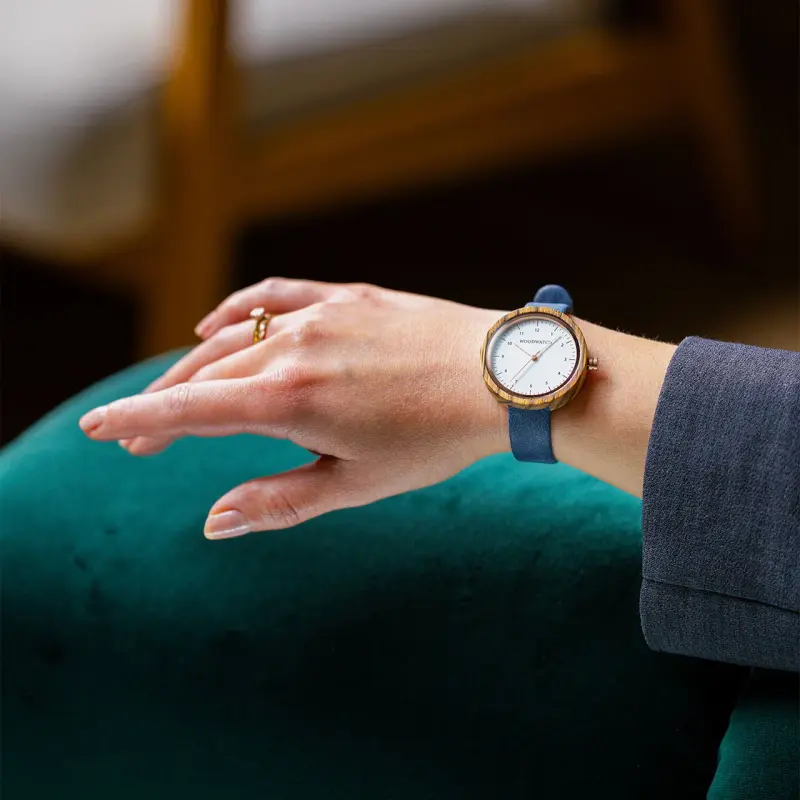 Oslo-Navy-women-s-wooden-watch-with-blue-vegan-leather-strap-by-Wood-Watch