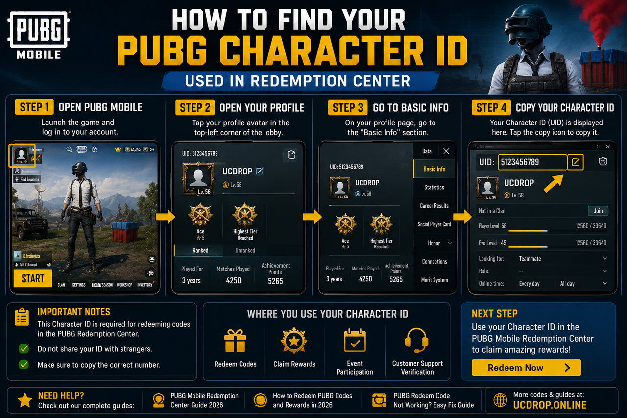 PUBG Character ID location in PUBG Mobile profile