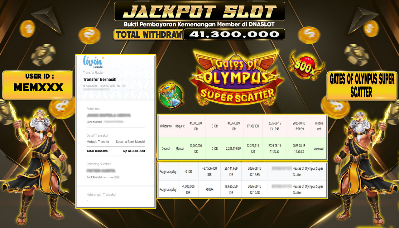 JACKPOT SLOT GATES OF OLYMPUS SUPER SCATTER  15 AGUSTUS 2026