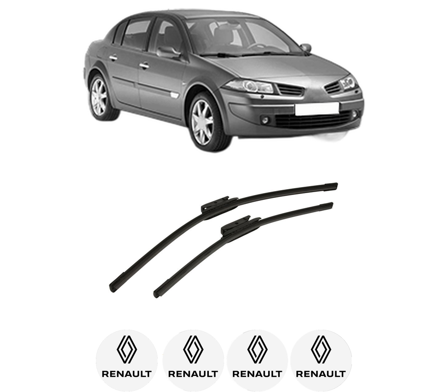 Set stergatoare auto RENAULT MEGANE II Saloon (LM0/1_) din 2003-2010, pentru parbriz auto, 2 bucati, Bosch Aerotwin, din cauciuc siliconat rezistent, 4 Stickere Auto RENAULT