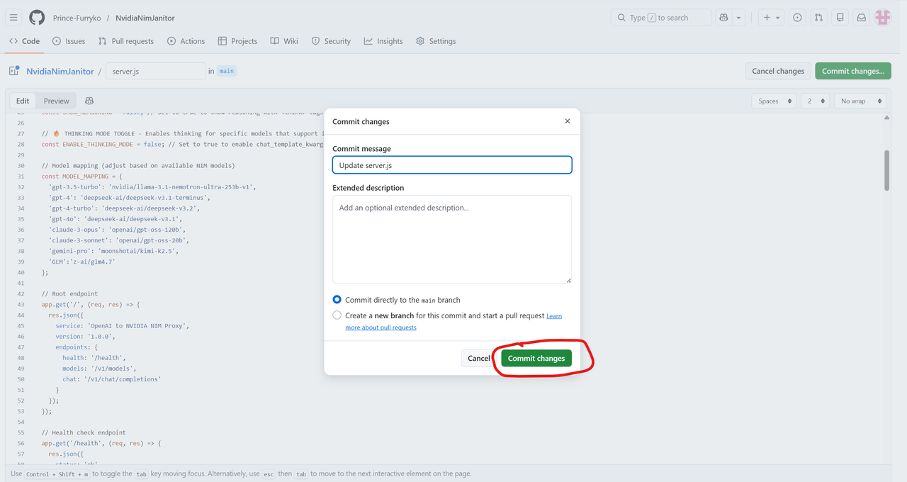 Commit Changes Popup