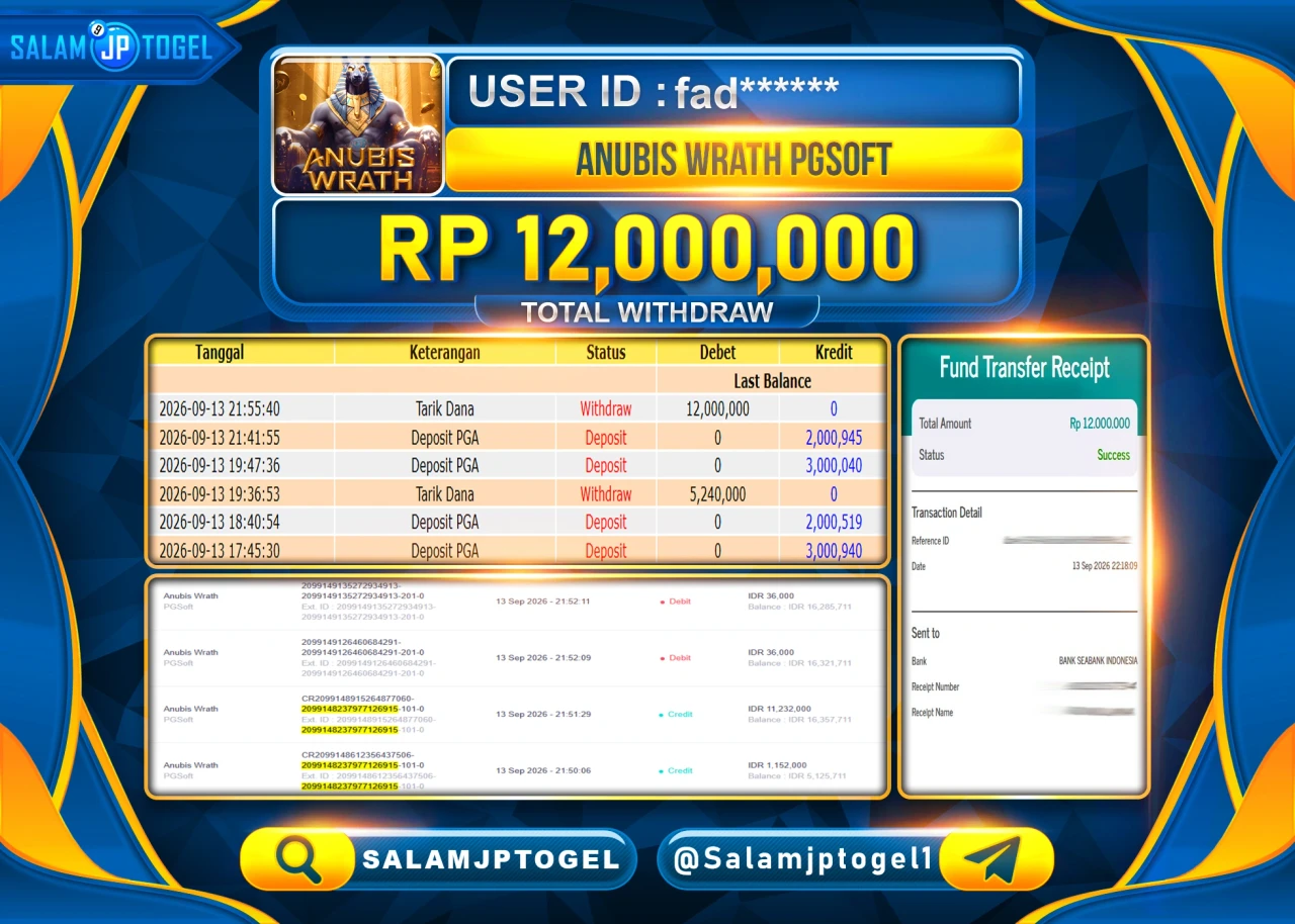 SALAMJPTOGEL JACKPOT MENANG SLOT ANUBIS WRATH PG SOFT Rp.12,000,000 - LUNAS
