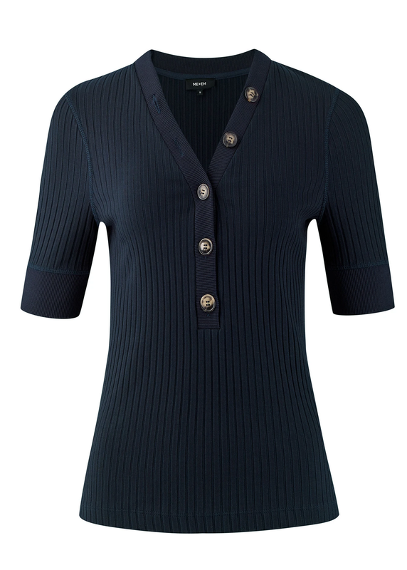 ME EM wide rib button V-neck top