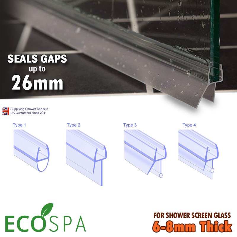 Ecospa Bath Shower Screen Door Strip Seals For Glass Thickness 6mm 7mm 8mm - Glass Shower Screen Seal Ecospa Bath Shower Screen Door Strip Seals For Glass Thickness 6mm 7mm 8mm - Glass Shower Screen Seal