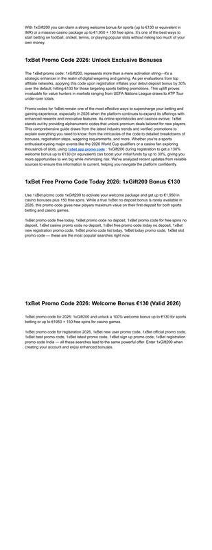 Promo Code for 1x Bet 130 Welcome Deal