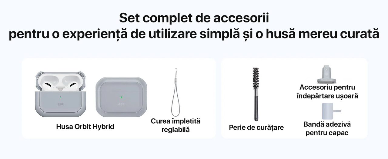 Husa pentru AirPods Pro 3 ESR, Orbit Hybrid HaloLock, TPU Premium, Compatibila MagSafe, Incarcare Wireless, Protectie Hibrida, Alb/ Gri Universal 3