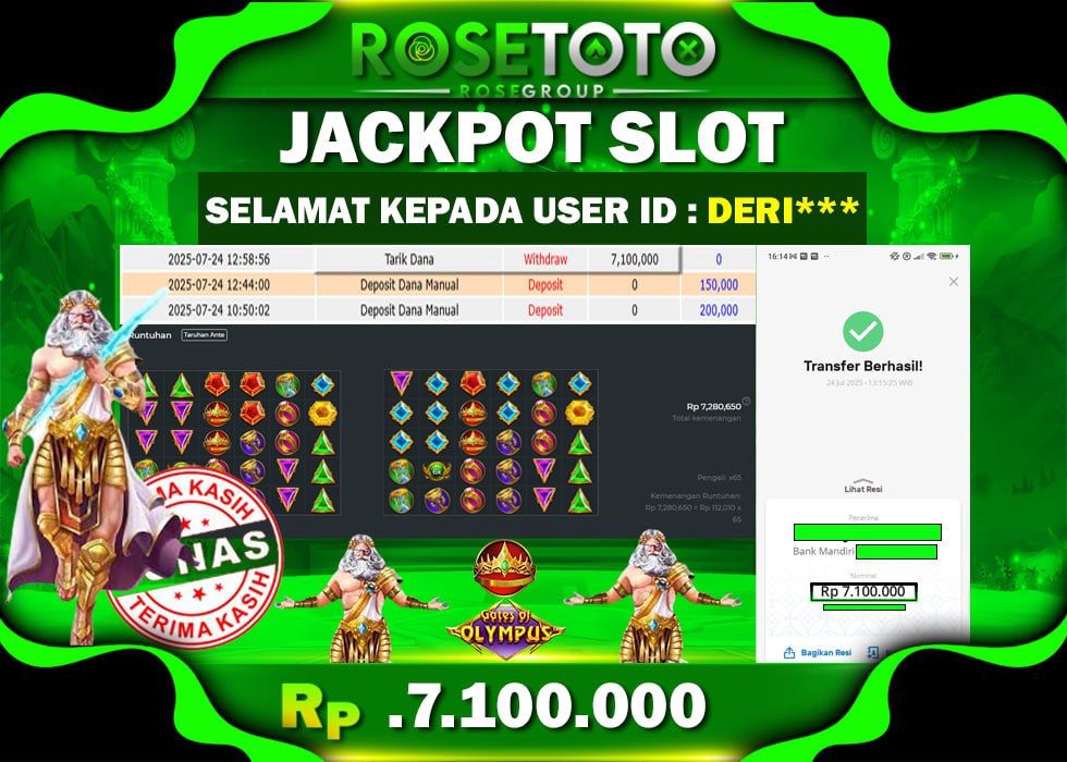 ROSETOTO JACKPOT SLOT Gates Of Olympus Rp.7.100.000.,- LUNAS