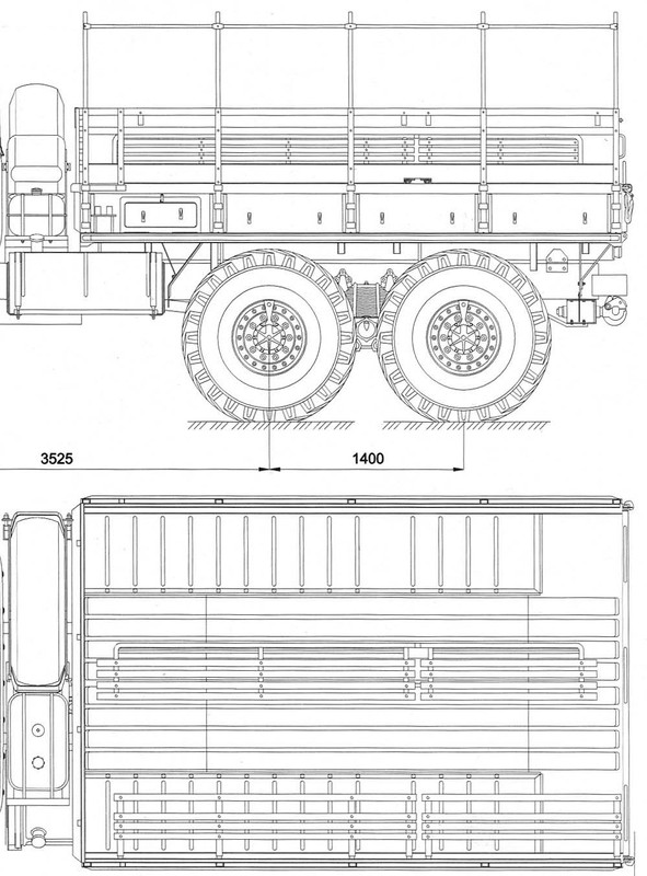 Ural-375 body side & plan view