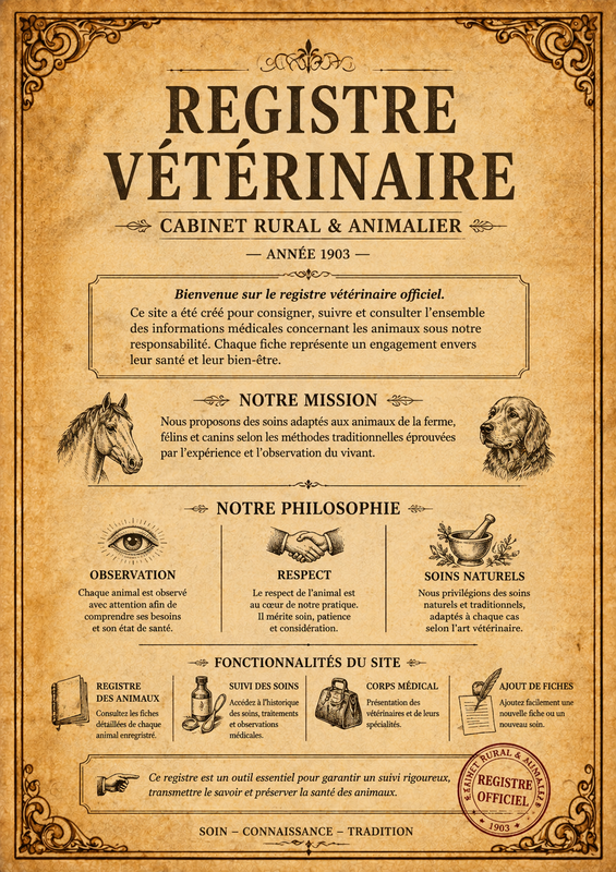 Affiche registre vétérinaire