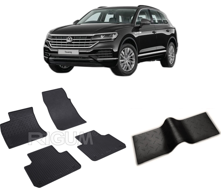 Set covorase auto VOLKSWAGEN TOUAREG III din 07.2018-PREZENT, cu covoras tunel median, CAROSERIE SUV, Presuri cauciuc 100%, compatibil cu autoturismul VOLKSWAGEN TOUAREG III, Rigum