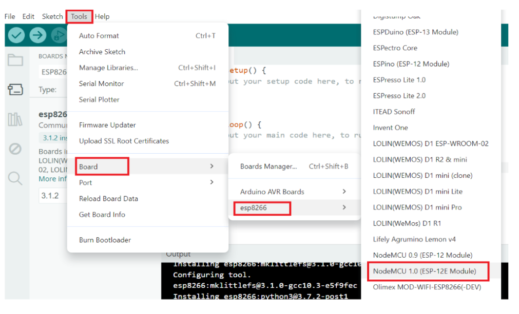 Select NodeMCU Board