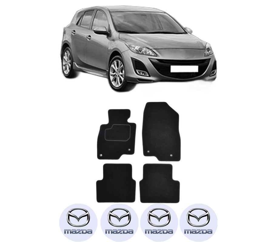Set Covorase Presuri MAZDA 3 (BL) din 2008-2014, Auto, Material Textil Mocheta, 4 Stickere auto cu MAZDA