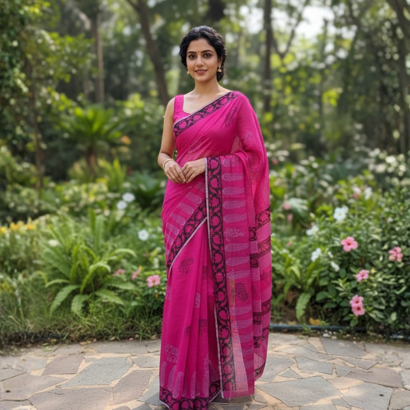 Handcrafted Chanderi Silk Saree | Luxurious, Lightweight & Traditionally Woven Design -13