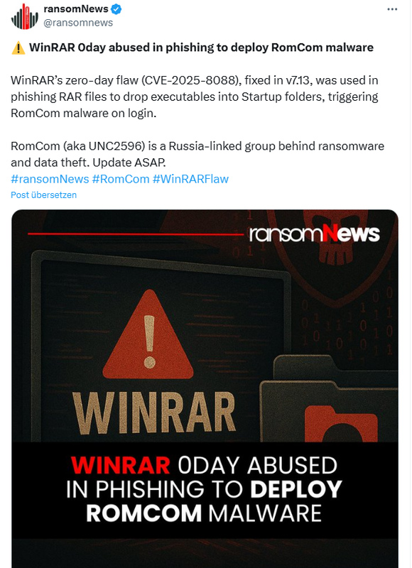 WinRAR-Schwachstelle wird ausgenutzt