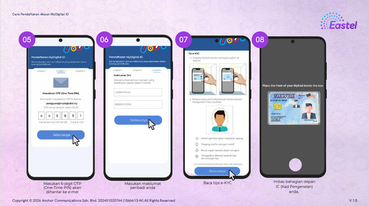 Langkah 5 semakan proses pendaftaran Eastel MyDigital ID