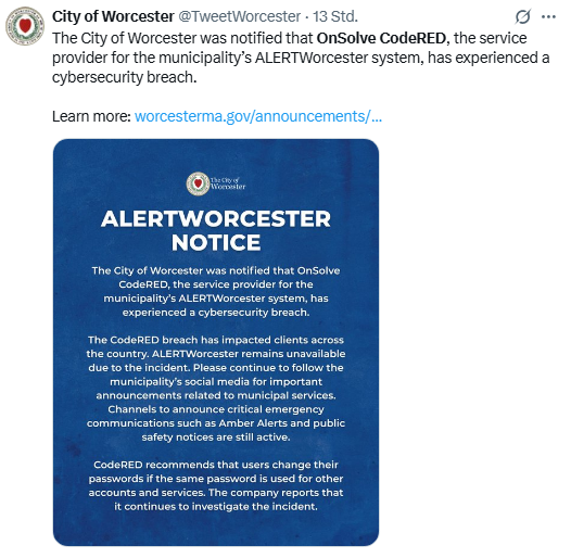 OnSolve CodeRED-Plattform ausgefallen