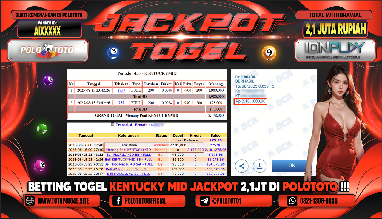 POLOTOTO JACKPOT TOGEL KENTUCY MID Rp.2.181.000,-