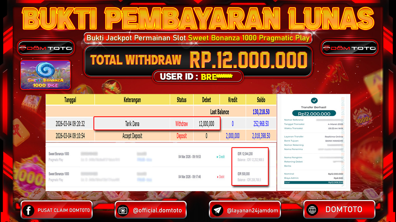 JACKPOT SLOT Sweet Bonanza 1000 Pragmatic Play 04 MARET 2026