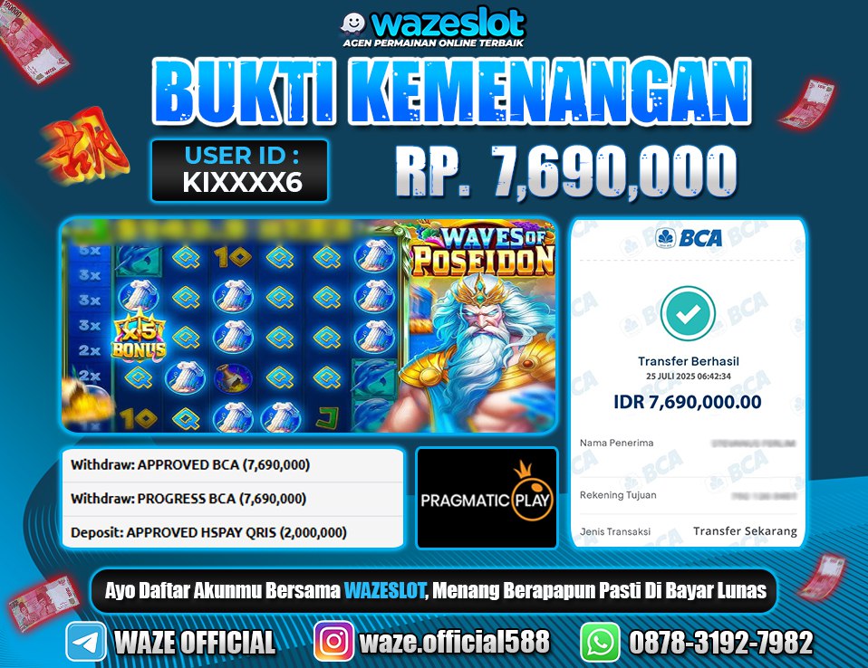 BUKTI KEMENANGAN 25 JULI 2025 GAME WAVES OF POSEIDON ( PRAGMATIC PLAY )
