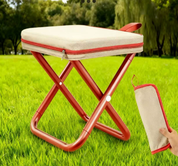 Red Heavy Duty Portable Folding Stool | Compact Lightweight Camping Seat with Carry Bag | Breathable Oxford Fabric for Fishing & Travel