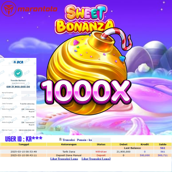 Bukti Kemenangan Member Marontoto Sebesar 21,900,000 JuTa