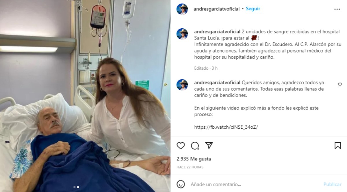 Andrés García fue hospitalizado y recibe transfusiones de sangre