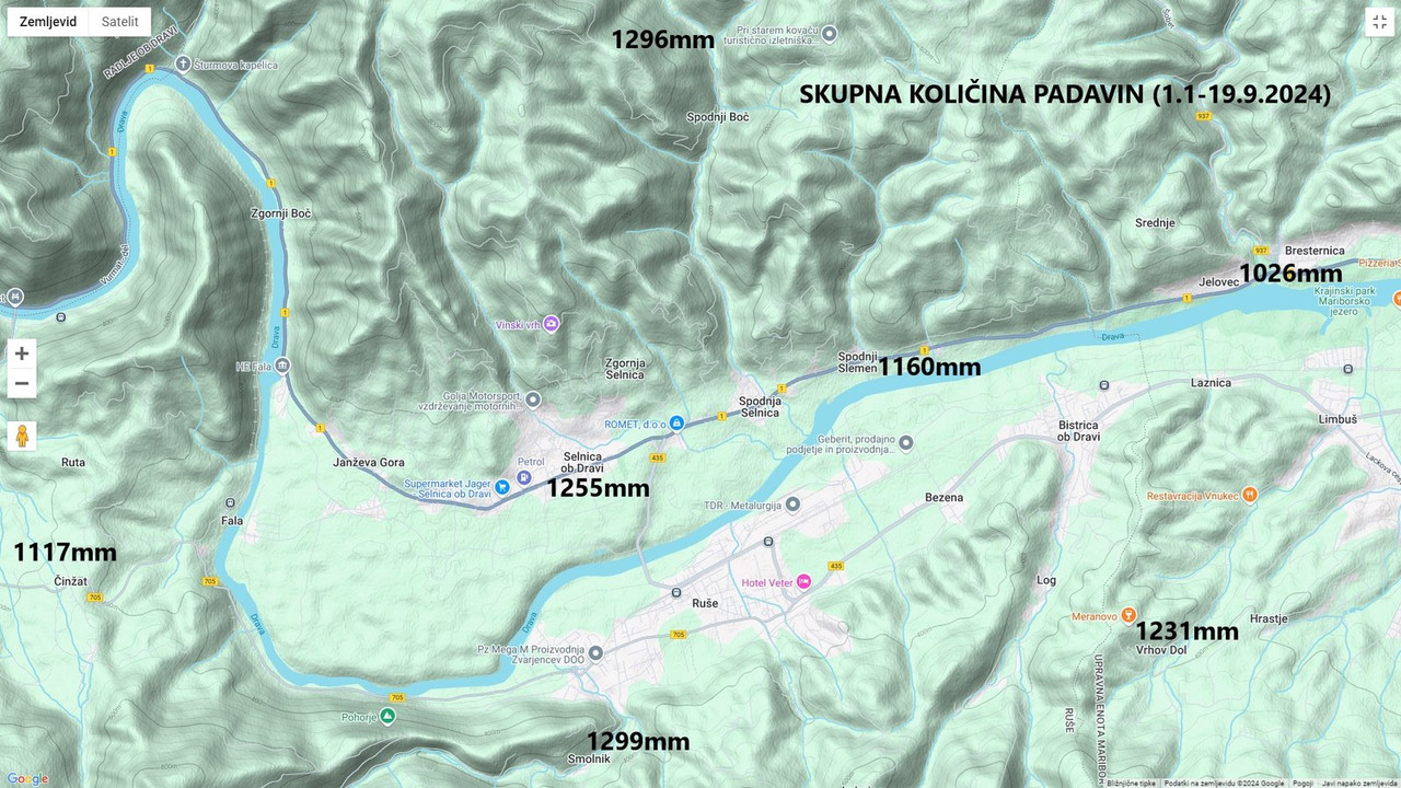 Skupna količina padavin (1.1-19.9.2024)