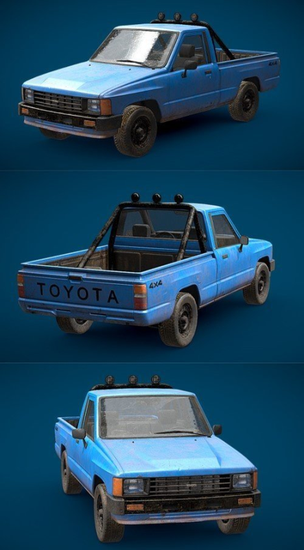 Toyota Blue Pickup Truck 3D Model