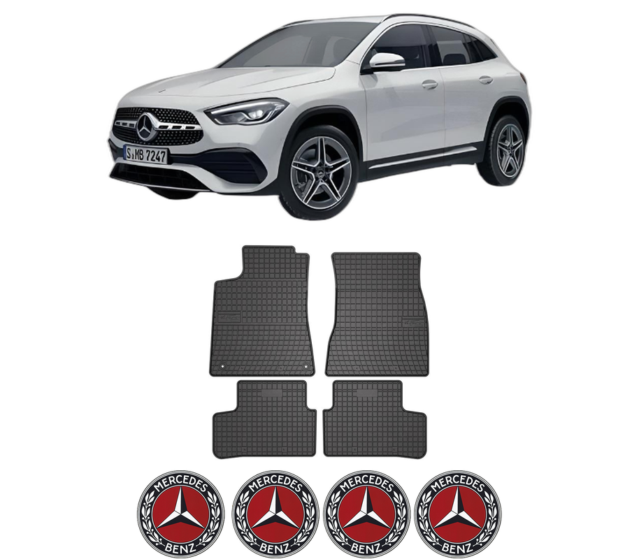 Set covorase presuri MERCEDES-BENZ GLA (H247) din 2020-2022, auto, din cauciuc thermoplastic, 4 Stickere auto cu MERCEDES-BENZ