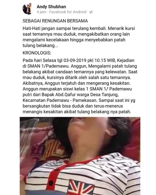 Gadis ini alami patah tulang, setelah temannya bercanda tarik kursi. Videonya Mengerang Kesakitan Viral.