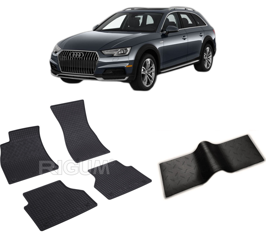 Set covorase auto AUDI A6 ALLROAD din 2018-PREZENT, cu covoras tunel median, CAROSERIE COMBI, Presuri cauciuc 100%, compatibil cu autoturismul AUDI A6 ALLROAD, Rigum