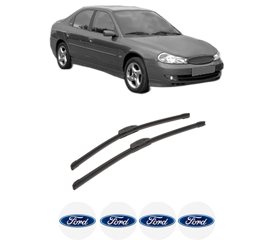 Set stergatoare auto FORD MONDEO II (BAP) din 1996-2000, pentru parbriz auto, 2 bucati, Bosch Aerotwin Retrofit, din cauciuc siliconat rezistent, 4 Stickere Auto FORD